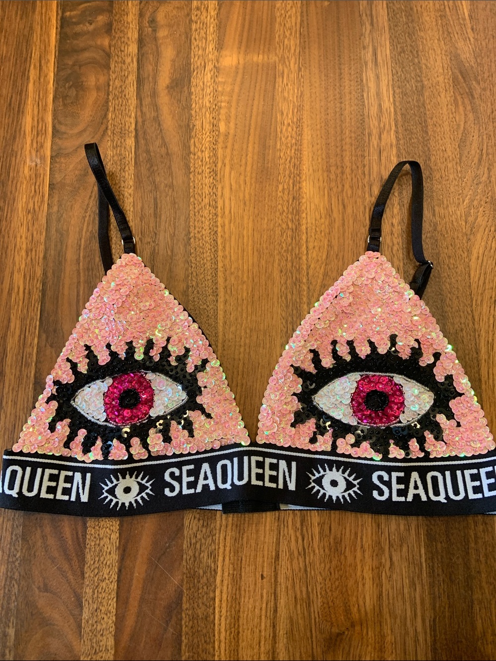 Authentic Sea Queen Evil Eye Pink Sequin Bikini Top - Like New Never Worn